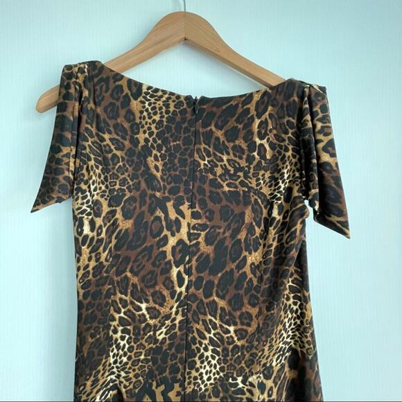 David Meister leopard party dress ruched at the side asymmetrical neckline sz 6 - Picture 6 of 9
